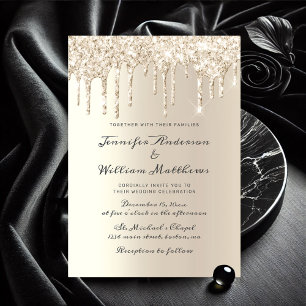 Chic Ivory Dripping Glitter Elegant Script Wedding Invitation