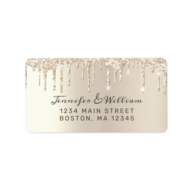 Chic Ivory Dripping Glitter Elegant Script Wedding Label (Front)