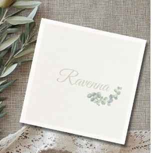 Chic Ivory Eucalyptus Sage Personalised Name Napkin
