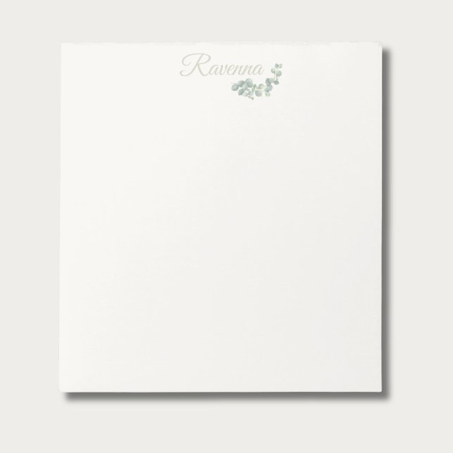 Chic Ivory Eucalyptus Sage Personalised Name Notepad (Creator Uploaded)
