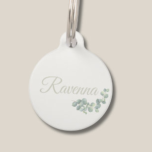 Chic Ivory Eucalyptus Sage Personalised Name Pet Tag