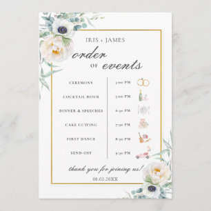 Chic Ivory Floral Wedding Order of Event Timeline  Programme