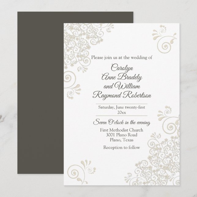 Chic Ivory Flourishes Wedding Invitation (Front/Back)