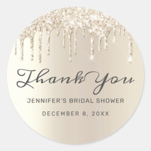 Chic Ivory Glitter Drips Bridal Shower Thank You Classic Round Sticker