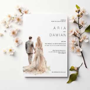 Chic ivory gold gray floral couple photo Wedding Invitation