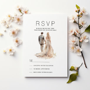Chic ivory gold grey floral couple photo RSVP Invitation