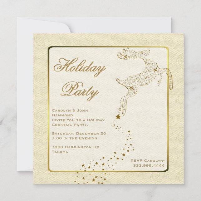 Chic Ivory & Gold Holiday Party Invitation (Front)