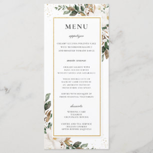 Chic Ivory Magnolia Floral Greenery Wedding Menu
