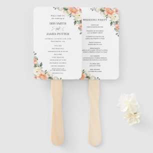 Chic Ivory Peach Pink Floral Wedding Program Hand Fan