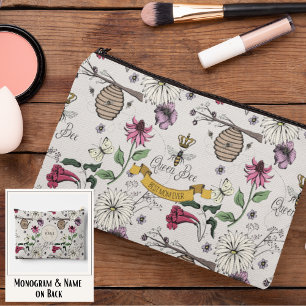 Chic Ivory Queen Bee & Gold Crown Best Mum Ever Accessory Pouch