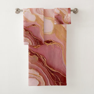 Chic Ivory, Terracotta, and Gold Marbleised  Bath Towel Set