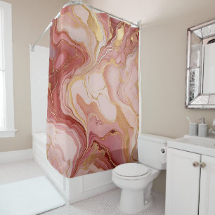 Chic Ivory, Terracotta, and Gold Marbleised  Shower Curtain