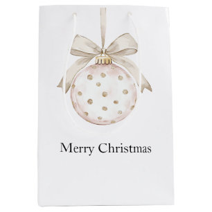 Chic Ivory White Dots Bow Ornament Christmas Medium Gift Bag