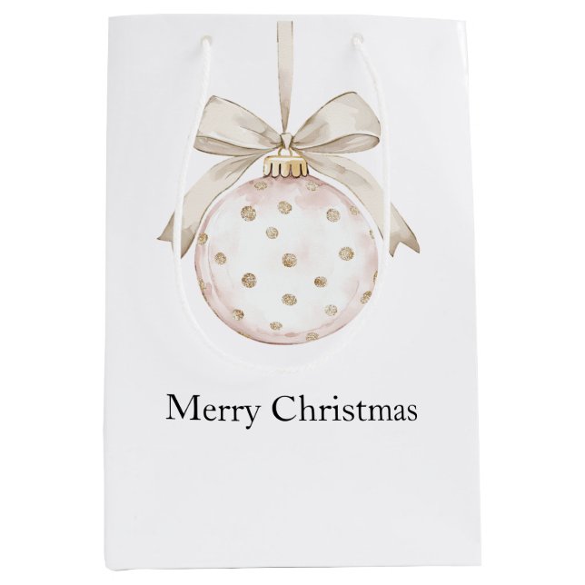 Chic Ivory White Dots Bow Ornament Christmas Medium Gift Bag (Front)