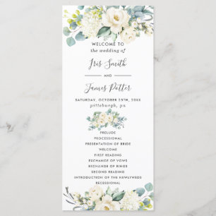 Chic Ivory White Floral Greenery Wedding Program Programme