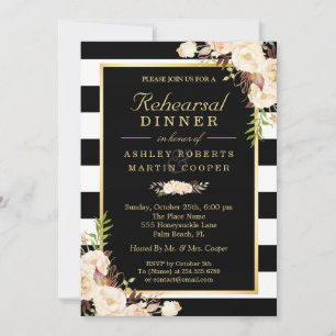 Chic Ivory White Flowers Wedding Rehearsal Dinner Invitation