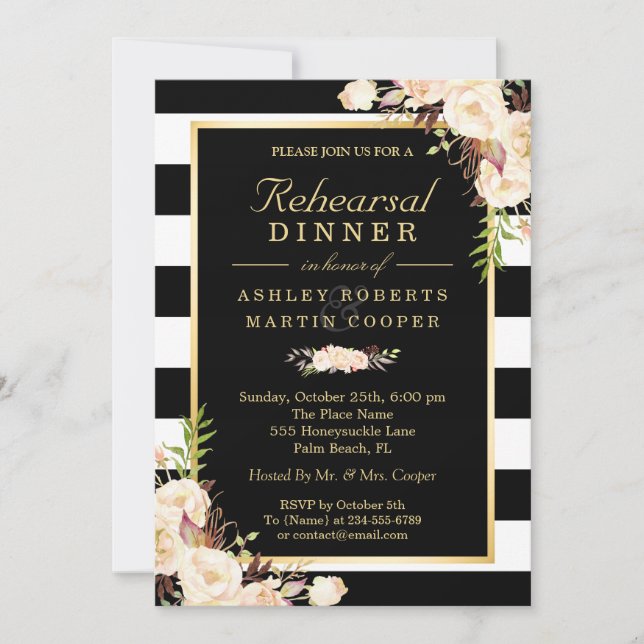 Chic Ivory White Flowers Wedding Rehearsal Dinner Invitation (Front)