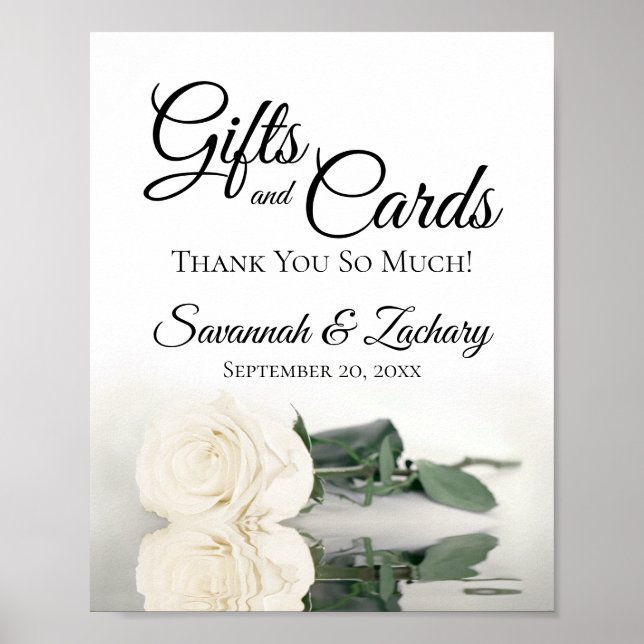 Chic Ivory White Rose Gifts & Cards Wedding Sign (Front)