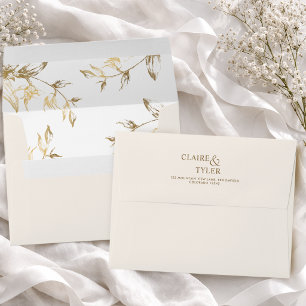 Chic Ivory with White and Gold Floral Wedding Envelope