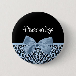Chic Jaguar Print Light Blue Bow With Name 6 Cm Round Badge
