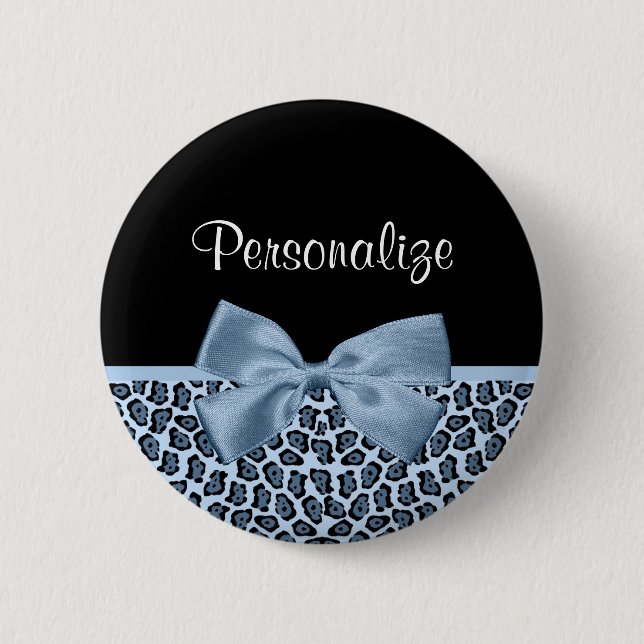 Chic Jaguar Print Light Blue Bow With Name 6 Cm Round Badge (Front)