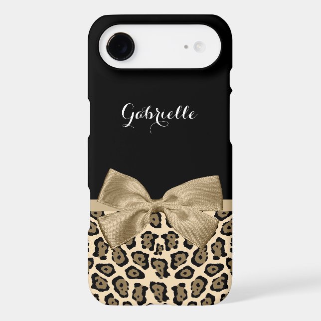 Chic Jaguar Print With Tan Ribbon and Name Case-Mate iPhone Case (Back)
