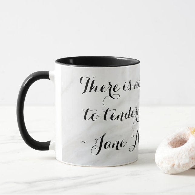 Chic Jane Austen Emma Book Quote Black Grey Marble Mug (With Donut)