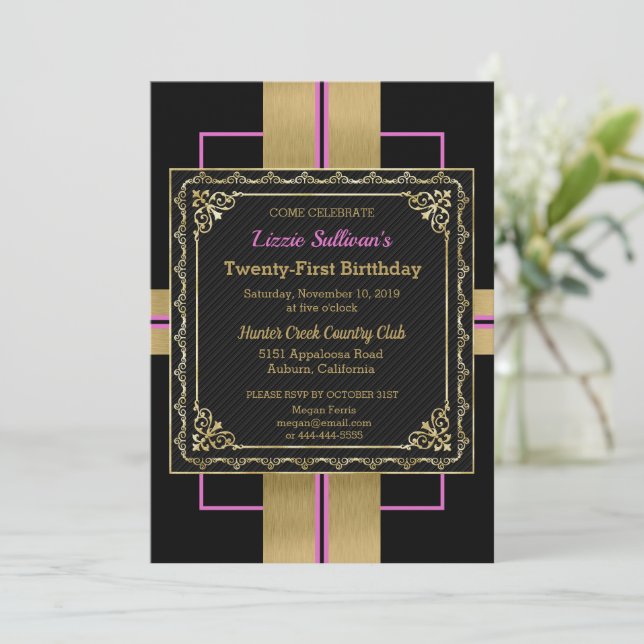 Chic Jazzy Gold Invitation (Standing Front)