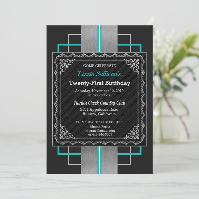 Chic Jazzy Silver Invitation (Standing Front)