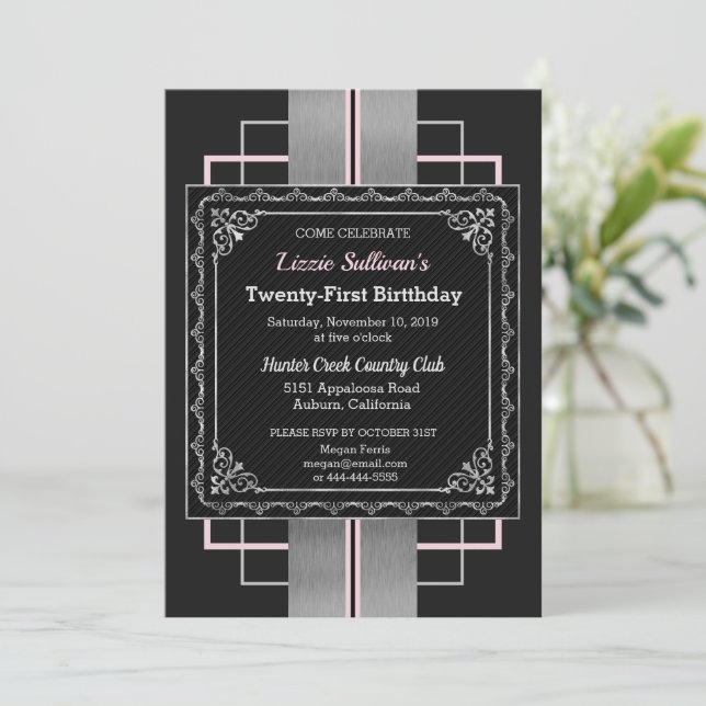 Chic Jazzy Silver Invitation (Standing Front)