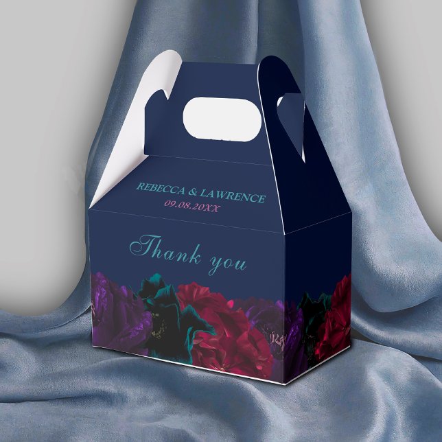 Chic jewel tones flowers blue wedding favour box (Creator Uploaded)