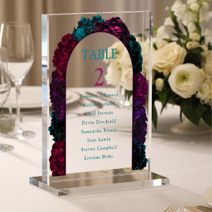 Chic jewel tones flowers wedding numbers seating  acrylic sign