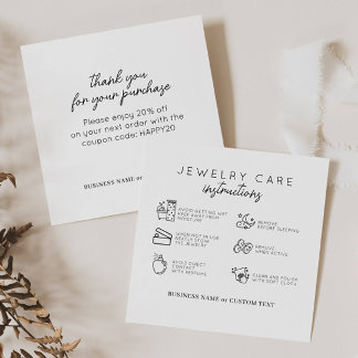 Chic Jewellery Care Instructions Thank You Busines Enclosure Card