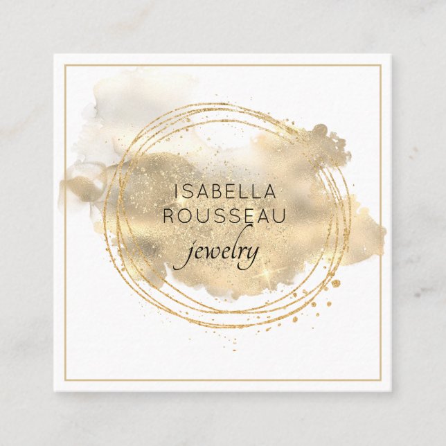 Chic Jewellery Designer Platinum Gold Glitter  Square Business Card (Front)