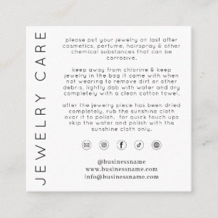 Chic Jewelry Care Instructions Thank You Business Enclosure Card