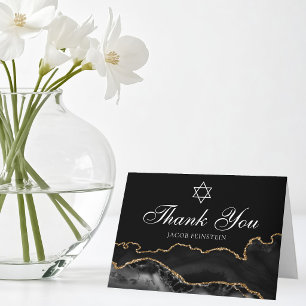 Chic Jewish Bar Mitzvah Black Gold Star of David Thank You Card