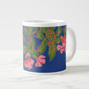 Chic Jumbo-sized Coffee Mug, Pink Japonica on Blue Large Coffee Mug