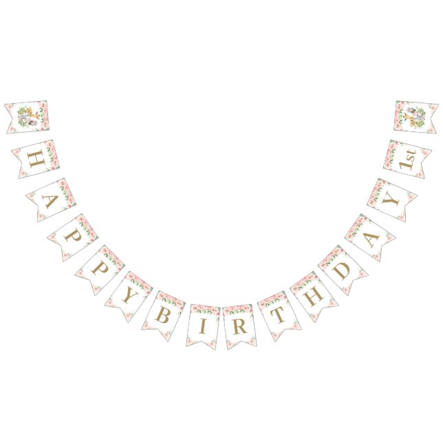 Chic Jungle Animals Blush Pink Floral Birthday Bunting (All)