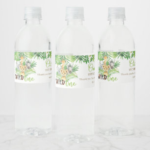 Chic Jungle Animals Greenery 1st Birthday Wild One Water Bottle Label