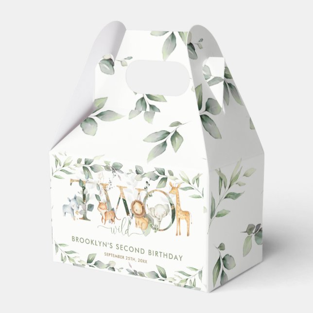 Chic Jungle Animals Greenery 2nd Birthday Two Wild Favour Box (Front Side)