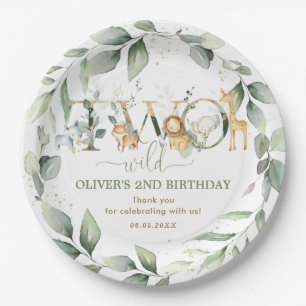 Chic Jungle Animals Greenery 2nd Birthday Two Wild Paper Plate