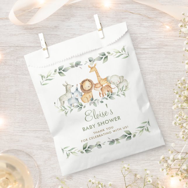 Chic Jungle Animals Greenery Baby Shower Birthday  Favour Bags (Clipped)