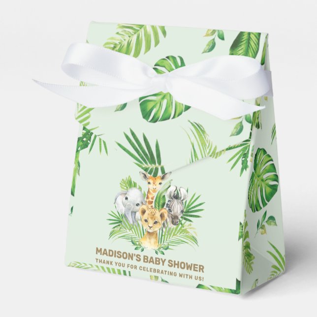 Chic Jungle Animals Greenery Baby Shower Thank You Favour Box (Front Side)