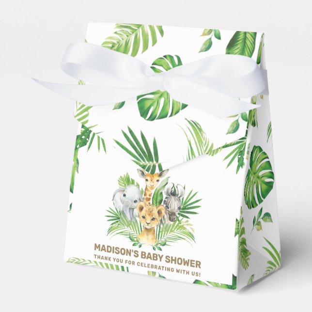Chic Jungle Animals Greenery Baby Shower Thank You Favour Box (Front Side)