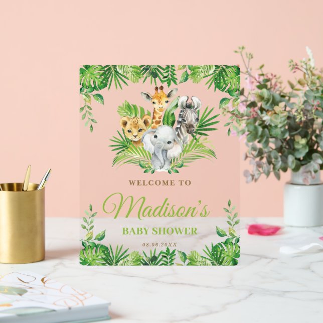 Chic Jungle Animals Greenery Baby Shower Welcome Acrylic Sign (Wedding)