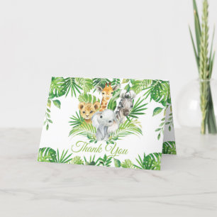 Chic Jungle Animals Greenery Birthday Baby Shower Thank You Card
