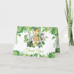 Chic Jungle Animals Greenery Birthday Baby Shower Thank You Card