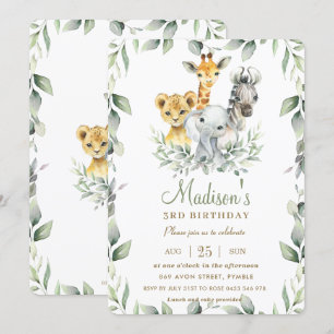 Chic Jungle Animals Greenery Birthday Boy Girl Invitation