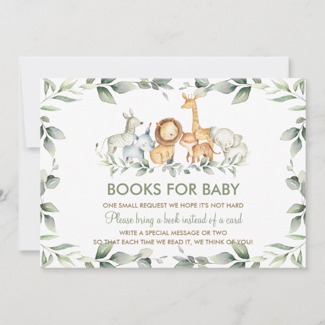 Chic Jungle Animals Greenery Books for Baby Card (Front)