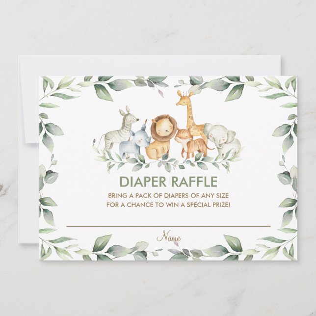 Chic Jungle Animals Greenery Diaper Raffle Card (Front)